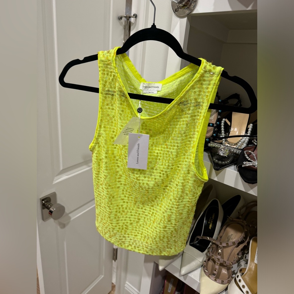 Lovers + Friends Sequin Crop Tank in Neon Yellow - Picture 4 of 4